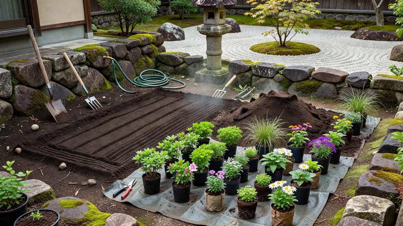 植栽前の土づくりの準備風景